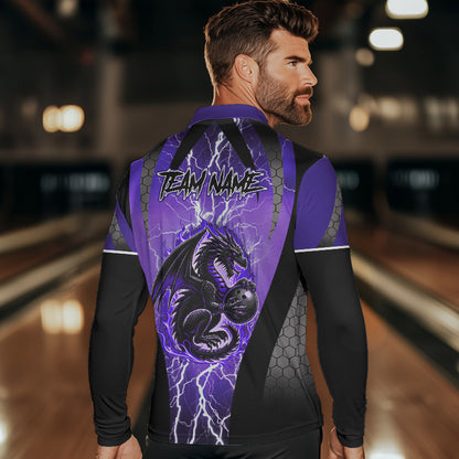 Black and Purple Thunder Lightning Dragon Bowling Team Shirts For Men Custom Bowling Uniform NQS9662