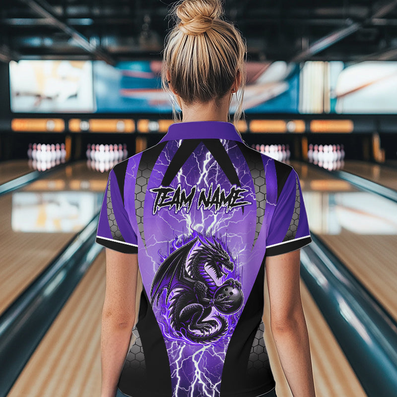 Black and Purple Thunder Lightning Dragon Bowling Team Shirts For Women Custom Bowling Uniform NQS9662