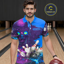 Load image into Gallery viewer, Purple and Blue Lightning Thunder Storm Skull Bowling Shirts For Men Custom Bowling Team Jerseys NQS11729