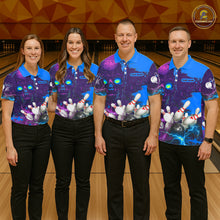 Load image into Gallery viewer, Purple and Blue Lightning Thunder Storm Skull Bowling Shirts For Men Custom Bowling Team Jerseys NQS11729