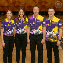 Load image into Gallery viewer, Purple and Yellow Lightning Thunder Storm Skull Bowling Shirts For Women Custom Bowling Team Jerseys NQS11730