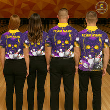 Load image into Gallery viewer, Purple and Yellow Lightning Thunder Storm Skull Bowling Shirts For Women Custom Bowling Team Jerseys NQS11730