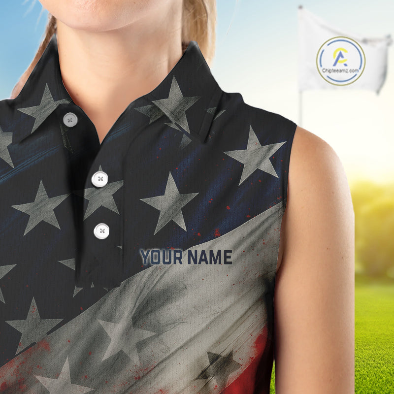 Personalized sleeveless golf polos shirts American flag 4th July custom patriotic ladies golf wears NQS9945