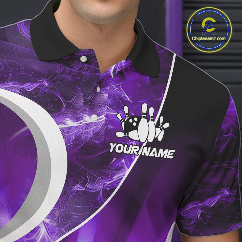 Purple Light pattern Bowling Polo, Quarter Zip shirts for men Custom Bowling Team League Jerseys NQS9948