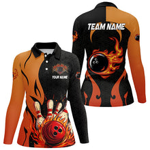 Load image into Gallery viewer, Black and Orange Flame Bowling Polo, Quarter Zip shirts for women custom team bowling jersey bowl gift NQS7799