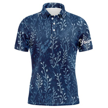 Load image into Gallery viewer, Mens golf polo shirts with navy floral pattern custom name golf shirts, golfing gifts NQS5923