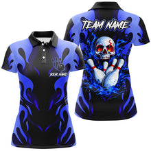 Load image into Gallery viewer, Black and Blue Flame Skull customize bowling shirts for women Team bowling jerseys gift for bowlers NQS8219
