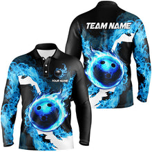 Load image into Gallery viewer, Blue Flame Fire Bowling Shirts for Men Custom Bowling Team Jersey Bowling Polo &amp; Quarter-Zip Shirts NQS8455