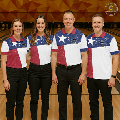 Grunge Texas Flag Bowling Polo, 1/4 Zip Shirts For Men Custom patriotic Texas Team Bowling Jerseys NQS11239