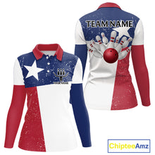Load image into Gallery viewer, Grunge Texas Flag Bowling Polo, 1/4 Zip Shirts For Women Custom patriotic Texas Team Bowling Jerseys NQS11239