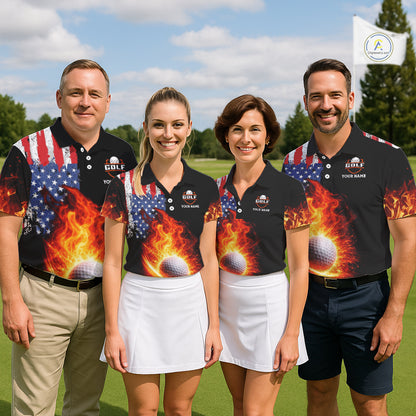 American Flag Flame Golf Polo shirts for Women Custom patriotic team Golf jerseys, ladies golf outfit NQS11433