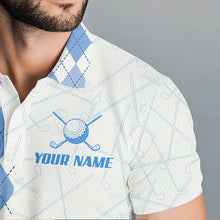 Load image into Gallery viewer, Blue argyle pattern Mens golf polo shirts custom peace love golf team jerseys, golf attire for men NQS9506