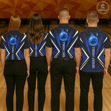 Load image into Gallery viewer, Black and Blue Flame Bowling Shirts For Men, Team Bowling Shirts Custom bowling attire for men NQS11634