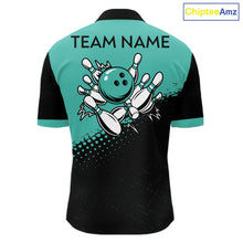Load image into Gallery viewer, Black and Turquoise Retro Bowling Shirts For Men, Vintage Team Bowling Shirts Custom NQS11635