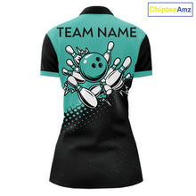 Load image into Gallery viewer, Black and Turquoise Retro Bowling Shirts For Women, Vintage Team Bowling Shirts Custom NQS11635