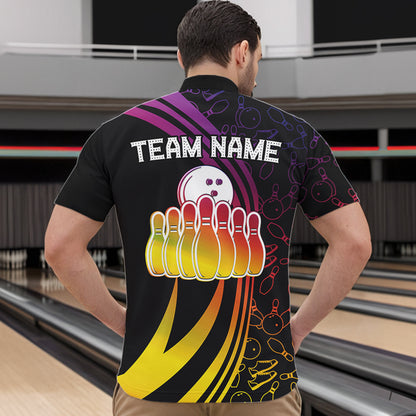 Black Mens bowling shirts Custom Colorful neon team league bowling jerseys, gifts for bowlers NQS9669