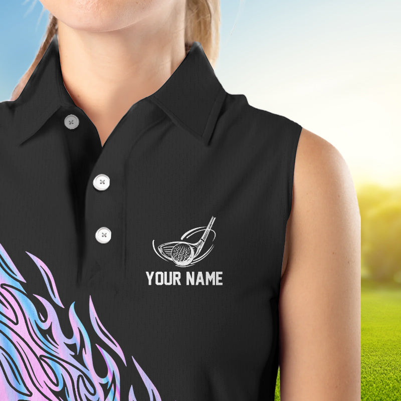 Hologram Flame Golf ball Sleeveless Polo Shirts For Women Custom Golf Team Shirts Golfer Outfit NQS9674