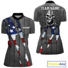 Load image into Gallery viewer, American Flag metal pattern Skull Bowling Shirts For Women Custom patriotic Bowling Team Jerseys NQS11734
