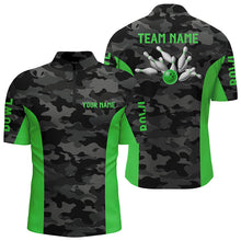 Load image into Gallery viewer, Men bowling Polo, Quarter Zip shirts Custom gray camo Bowling Team League Jerseys | Green NQS7605