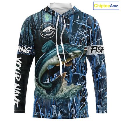 Catfish fishing blue camouflage fishing clothing Custom UV protection performance fishing shirt NQS2614