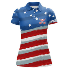 Load image into Gallery viewer, Red, White and Blue American Flag Womens Golf Polo Shirts custom patriotic golf tops for ladies NQS9166