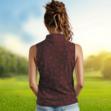 Load image into Gallery viewer, Funny Flamingo red heart pattern Women sleeveless polo shirt custom Valentine golf tops gifts for her NQS9366