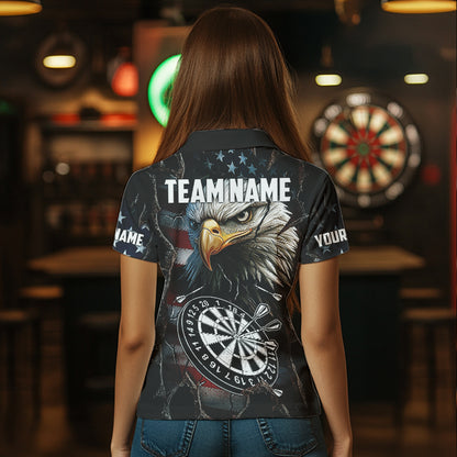 Personalized Eagle American flag Dart Polo, Quarter Zip Shirt for Women Custom Patriotic Darts Jersey NQS9521
