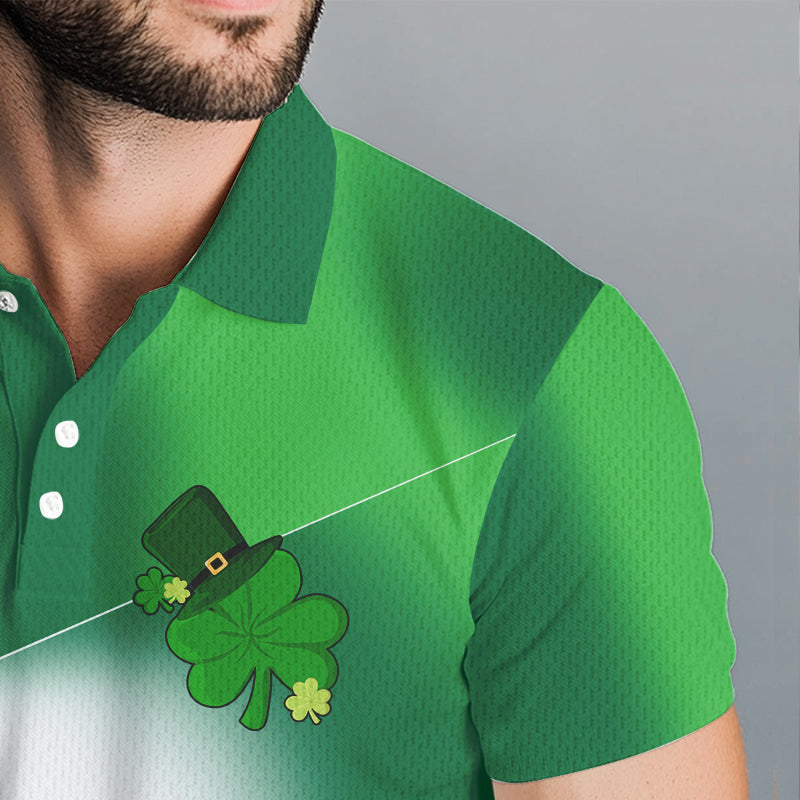 Mens golf polo shirt custom name white and green shamrock St Patrick day golf shirts, golfing gifts NQS9676