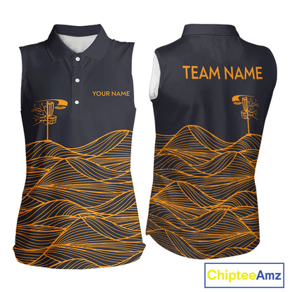 Black and Orange Disc Golf basket Disc golf sleeveless polo shirts Custom team disc golf outfit NQS9959