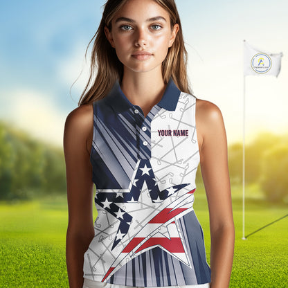 Personalized Red, White and Blue American Flag Star Golf Camo sleeveless polo shirts, unique golf gift NQS9960