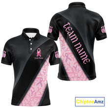 Load image into Gallery viewer, Black and Pink Ribbon Breast cancer Bowling Polo, 1/4 Zip Shirt for Men Custom Bowling Team Jersey NQS9961