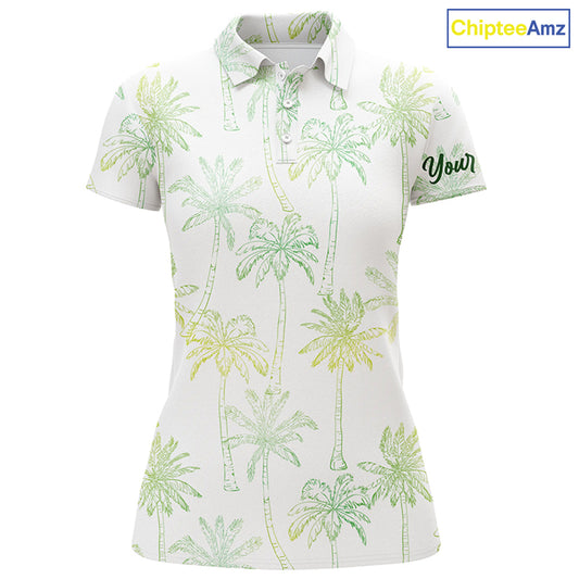 Green Tropical palm trees pattern Womens golf polo shirts custom team white golf shirt womens NQS5725