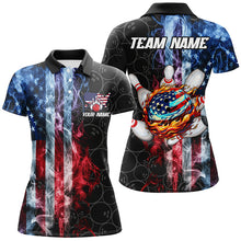 Load image into Gallery viewer, Smoke American Flag Flame Bowling camo Custom Patriotic Bowling Shirts For Women, Bowling Team Jerseys NQS8241