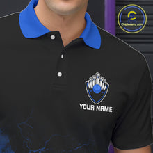 Load image into Gallery viewer, Personalized Men's bowling shirts Blue lightning Bowling Ball Pins bowling jerseys for Bowler NQS10633