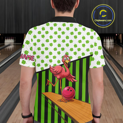Green shamrock pattern flamingo Bowling shirts for Men Custom St Patrick's Day Team bowling outfit NQS11247