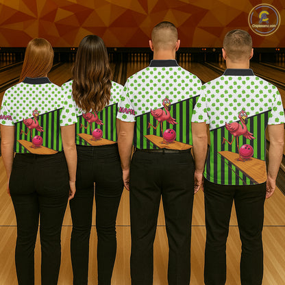 Green shamrock pattern flamingo Bowling shirts for Women Custom St Patrick's Day Team bowling outfit NQS11247