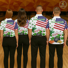 Load image into Gallery viewer, American Flag St Patricks Day Clover Bowling polo, 1/4 zip shirt for women Custom team bowling jersey NQS11452
