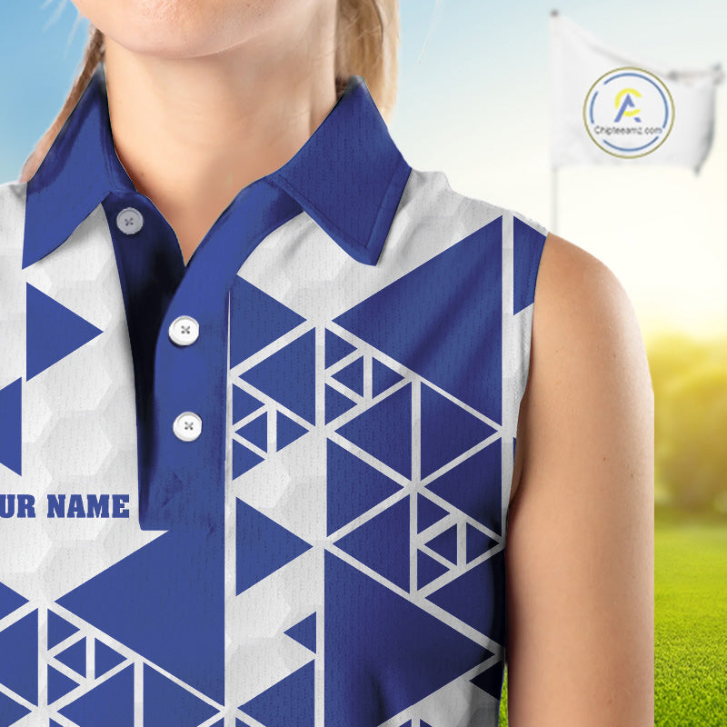 Women sleeveless polo shirt Blue and white custom I was one under today, under a tree, bush, water NQS11636