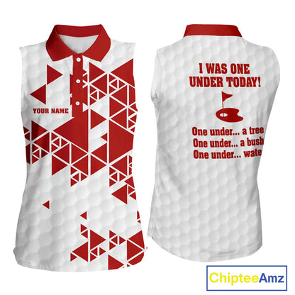 Women sleeveless polo shirt Red and white custom I was one under today, under a tree, bush, water NQS11637