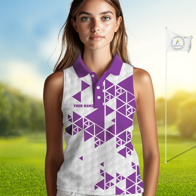 Women sleeveless polo shirt Purple and white custom I was one under today, under a tree, bush, water NQS11638
