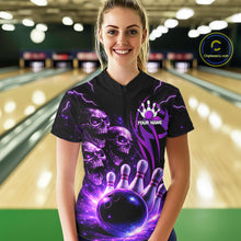 Load image into Gallery viewer, Custom Black and Purple Lightning Thunder Skull Dragon Bowling Shirts For Women, Team Bowling Jerseys NQS11641