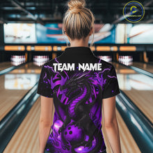 Load image into Gallery viewer, Custom Black and Purple Lightning Thunder Skull Dragon Bowling Shirts For Women, Team Bowling Jerseys NQS11641