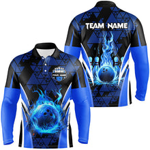 Load image into Gallery viewer, Blue triangle pattern flame bowling ball pins custom Men Bowling Polo Shirts, team bowling jerseys NQS7464