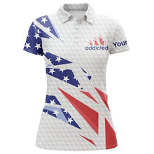 Load image into Gallery viewer, American flag white golf addicted Womens golf polo shirts custom name patriotic golf tops for women NQS5449