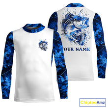 Load image into Gallery viewer, Largemouth Bass fishing blue camo UV protection Customize name long sleeves personalized fishing gifts NQS839