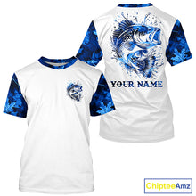 Load image into Gallery viewer, Largemouth Bass fishing blue camo UV protection Customize name long sleeves personalized fishing gifts NQS839