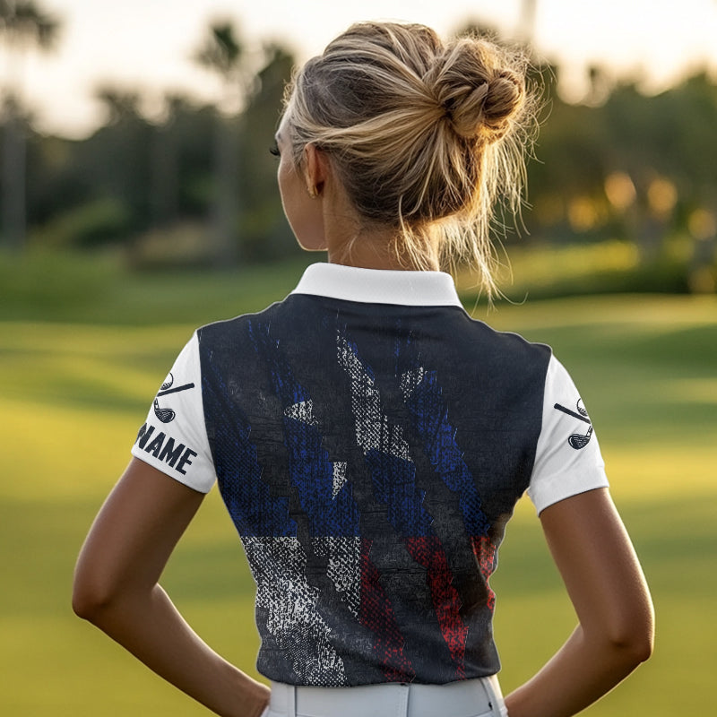Black and White Grunge Texas Flag Women golf polo shirts custom Patriotic golf apparel for women NQS9377