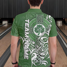 Load image into Gallery viewer, Green Irish Tribal Cross St Patrick's Day Mens bowling shirts Custom Lucky Bowling Team Jerseys NQS9382