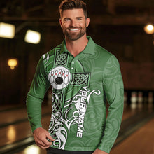 Load image into Gallery viewer, Green Irish Tribal Cross St Patrick's Day Mens bowling shirts Custom Lucky Bowling Team Jerseys NQS9382
