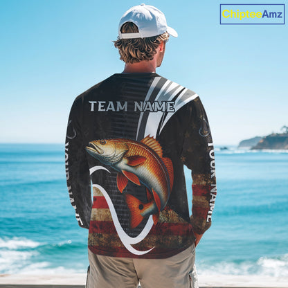 Personalized professional Redfish fishing shirts American Flag patriotic Red Drum fishing jerseys NQS11461